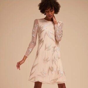 Ended BHLDN Beaded Sheer Jolie Dress Size 16 Cream Long Sleeve